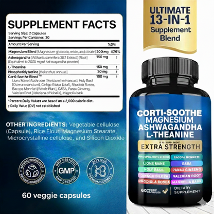 Corti-Soothe Cortisol Supplement with Magnesium, Ashwagandha, L-Theanine - Manage Stress, Maintain Calm & Support Adrenal Health